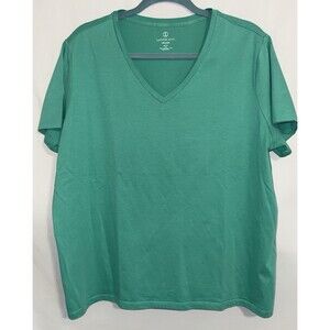 Lands End T-shirt Green Short Sleeve V-neck 100% Cotton Women’s Size XL P